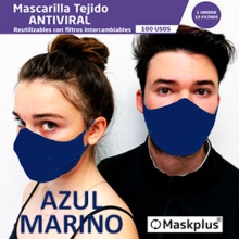 Maskplus Mascarilla Tejido Antiviral Adultos 1U + 10 Filtros azul marino