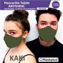 Maskplus Mascarilla Tejido Antiviral Adultos 1U + 10 Filtros kaki