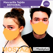 Maskplus Mascarilla Tejido Antiviral Adultos 1U + 10 Filtros mostaza
