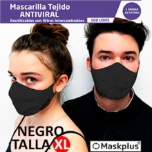 Maskplus Mascarilla Tejido Antiviral Adultos 1U + 10 Filtros negro talla xl