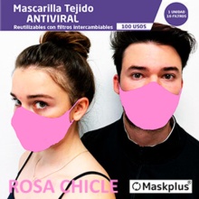 Maskplus Mascarilla Tejido Antiviral Adultos 1U + 10 Filtros rosa chicle