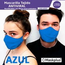 Maskplus Mascarilla Tejido Antiviral Adultos 1U + 10 Filtros azul