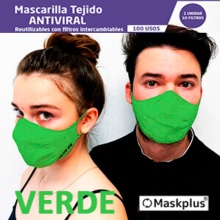 Maskplus Mascarilla Tejido Antiviral Adultos 1U + 10 Filtros verde