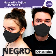 Maskplus Mascarilla Tejido Antiviral Adultos 1U + 10 Filtros negro