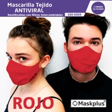 Maskplus Mascarilla Tejido Antiviral Adultos 1U + 10 Filtros rojo