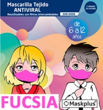 Mascarilla Tejido Antiviral Infantil de 6 a 12 años 1U + 10 Filtros fucsia